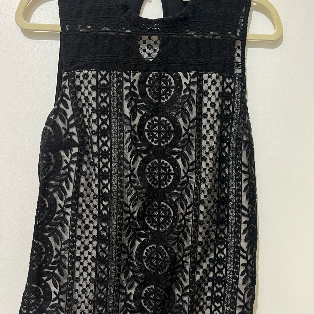 H&M Black Graphic Cut Out Blouse